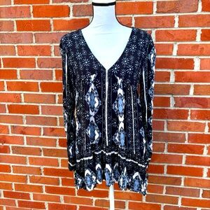 Free People Down By the Bay Floral Geometric Print Tunic Dress Womens Small